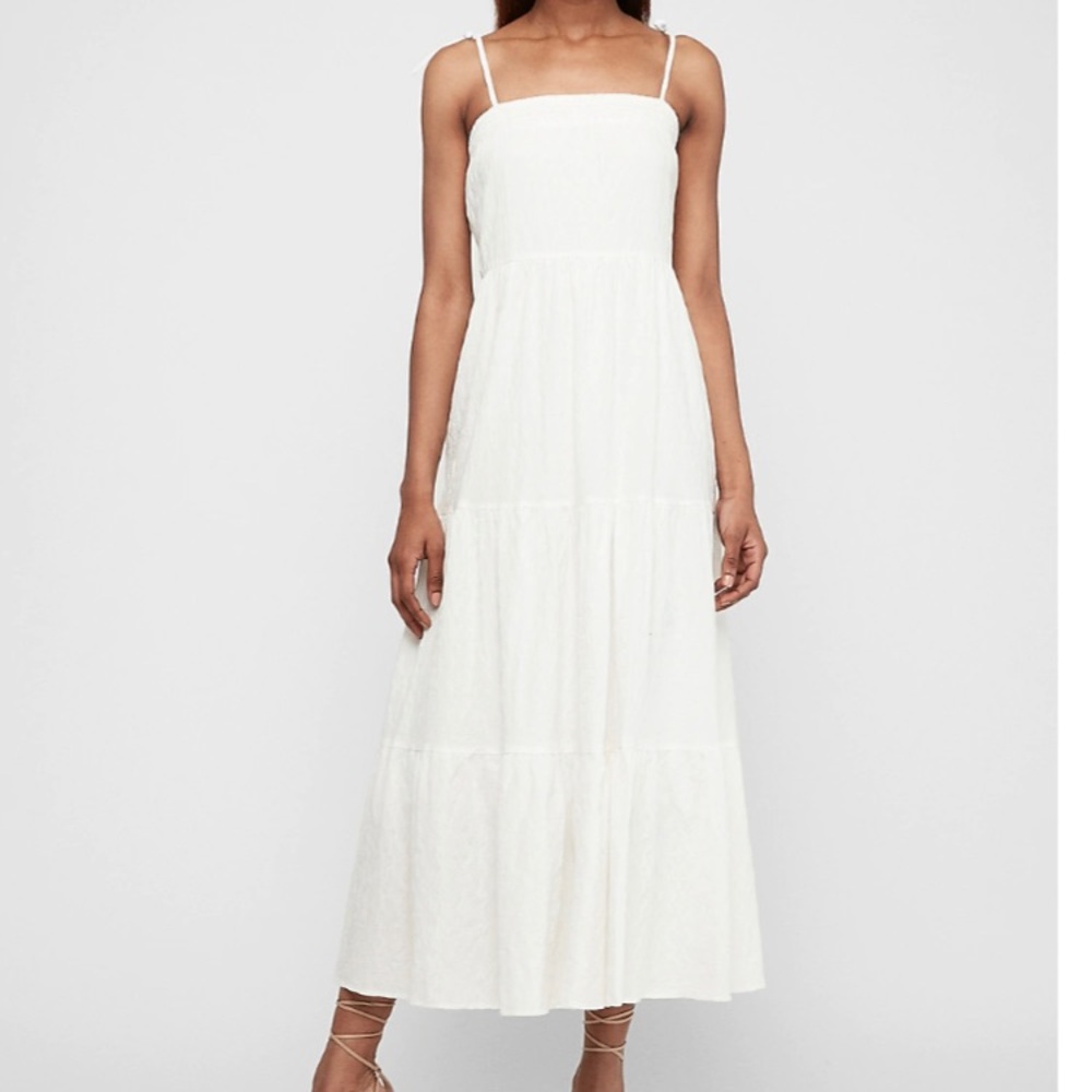 Express Textured Tiered Tie Shoulder Maxi Dress